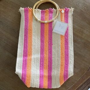 SHIRALEAH Beltran RAFFIA tote. Fun shades and lined, Wood handles, NEW.